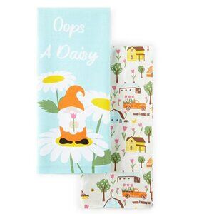 Homewear Spring "Oops a Daisy" Cotton Kitchen Towels, Set of 2 NEW